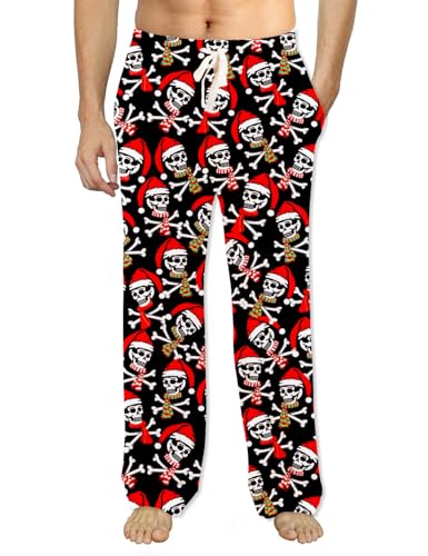 Soophiea Men's Christmas Skull Pajama Pants Soft Lounge Bottoms