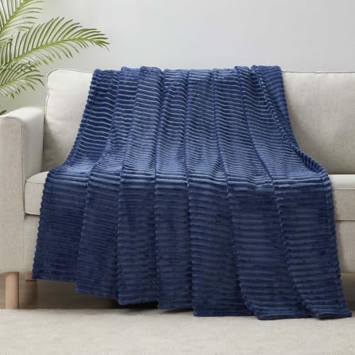 Image of Nestl Blue Throw Blanket for Couch - Cozy Warm Fuzzy Blankets for Women, Set of 2 Small Fleece Throws for Girls - Navy Blue, 50 x 60 Inches