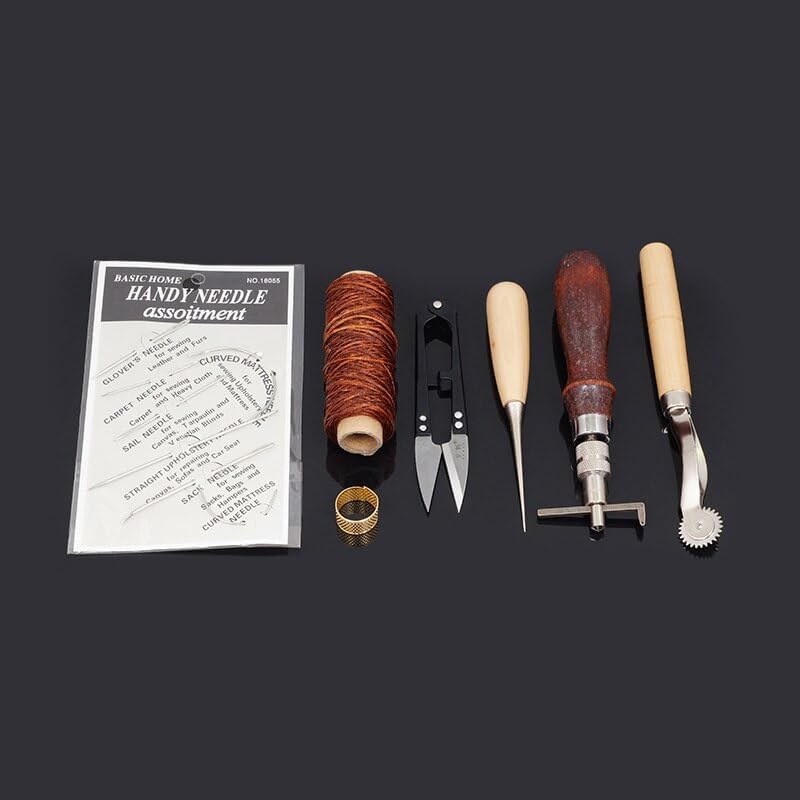 Leather Tools Group Needle and Thimble Flat Wax Line Wire Yarn Scissors Awl Trencher Paddle Wheel Novice Sewing Tailoring Tools - (Color: Trencher)