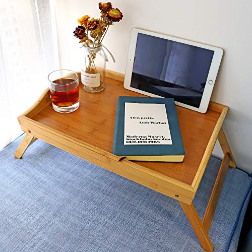 Bamboo Bed Tray,Breakfast Tray With Folding Legs Serving Tray With Carrying Handles Portable Lap Tray Lightweight Decorative Tray Food Tray For Breakfast In Bed,Reading Or Working (17.1 Inch). #TOP6