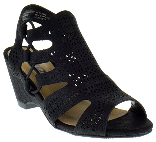 Sod Zuka 2 Little Girls Cut Out Heeled Peep Toe Sandals Black Nubuck 12 #TOP26