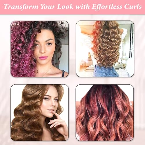Image of GLUN Non-Damaging Hair Curling Strips, 3 Counts Piink Colour, Hair Curler with Hook, for All Hair Types, Overnight Curler for Beautiful Natural Wave Texture