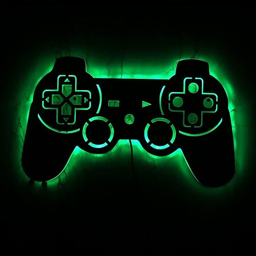 Miniatura 5 de Geek Alerts Letrero de neón para jugadores, control de video gamepad con retroiluminación LED de espejo cambiante de 7 colores, lámpara de pared