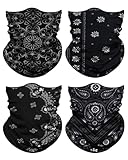 Lauzq 4Pack Neck Gaiter for Men Women Face Cover Mask Head Wrap Balaclava Headwear Bandana Headband Magic Scarf (A-Black-flower-1, one size)