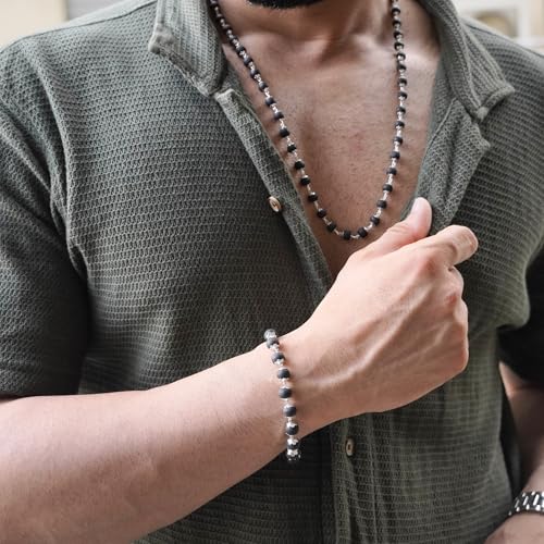 Image of Japam Original Karungali Mala 54+1 Beads & Karungali Bracelet Combo | Lab Tested Black Ebony Wood (Karungali Malai) | Silver Cap Spiritual Beads for Meditation, Pooja, Healing | Men & Women