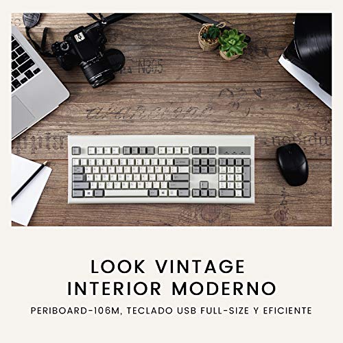 Miniatura 2 de Perixx Periboard-106m, Teclado Usb Eficiente Full Size, Teclas Ergonómicas Curvadas, Estilo Retro Clásico, Color Gris Y Blanco, Qwerty Español