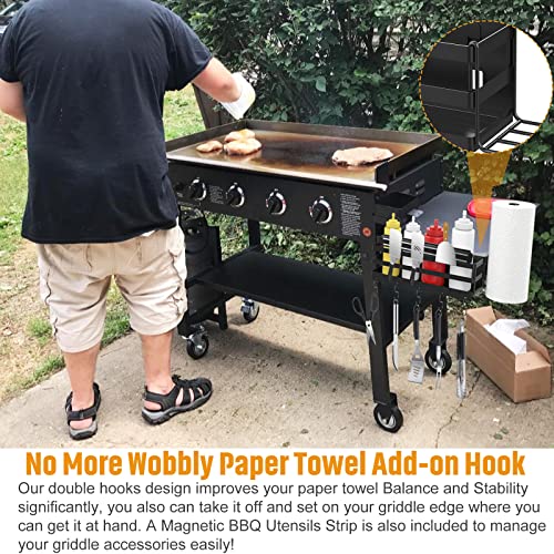 image for RUSFOL 3-in-1 Stainless Steel Griddle Caddy with Magnetic BBQ Utensil 