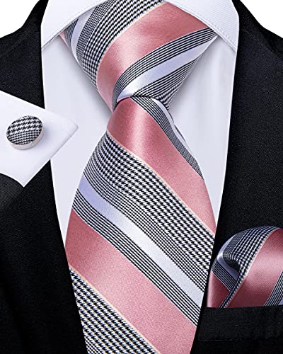 Image of DiBanGu Silk Ties for Men Necktie and Lapel Pin Brooch Set Formal Woven Paisley Plaid Striped Solid Tie Wedding Party