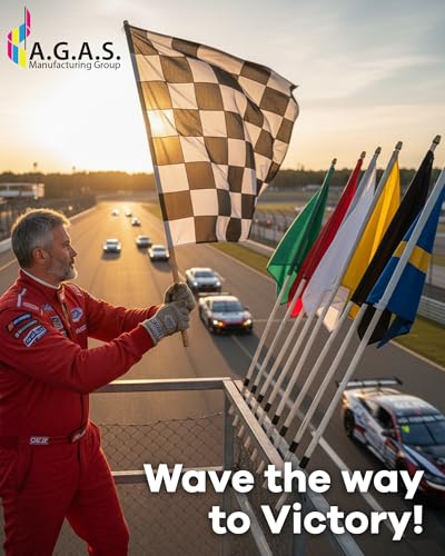 Image of AGAS Official Auto Racing Flags Set - Set of 7-24 x 30 inch Printed Single Sided on Heavy Duty Nylon - Mounted on 30 inch Natural Wood Pole - For Race Car Sports Event