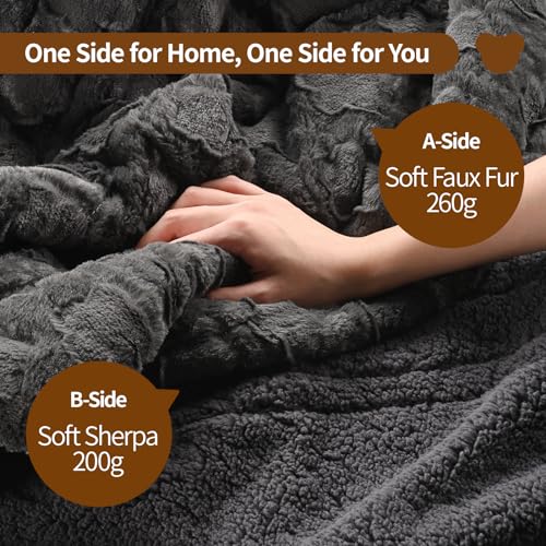 Image of Bearhug Heated Throw Blanket, 50 inchx60 inch Electric Throw, Grey Flower Patterns Faux Fur & Warm Sherpa, 4h Auto-Off Timer & 6 Heating Levels,ETL Certified, Machine Washable, Gift Box