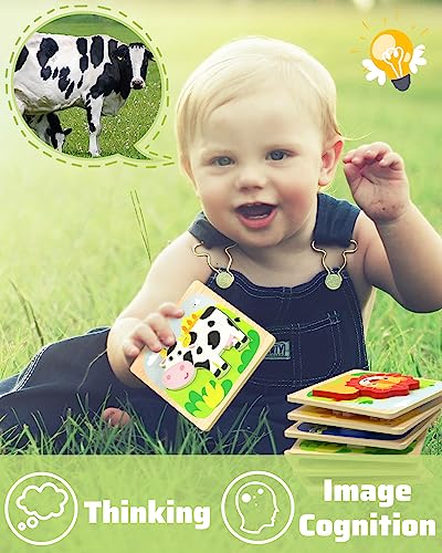 Benresive Wooden Toddler Puzzles, 6pcs Animal Montessori Toys for 1-3 Year Old Boys & Girls, Learning Educational Preschool Toys, Great Gifts for 1 2 3 Year Olds