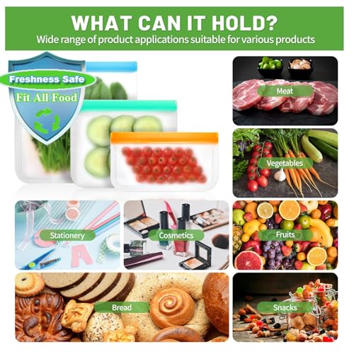 Vosyinm 12 Pack Reusable Freezer Bags Large, BPA Free Silicone Food Bags, Leakproof Silicone Sandwich Bags, Extra-Thick Reusable Snack Bags For Marinate Meats Snack Fruits Veggies Make-up - Image 3