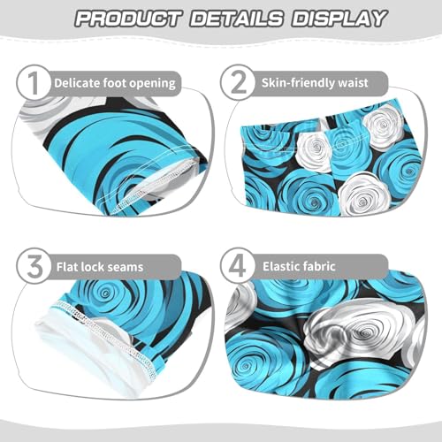 Flower White Blue Girls Leggings Ultra Soft Compression Yoga Gym Pants for Kids 4-10T3