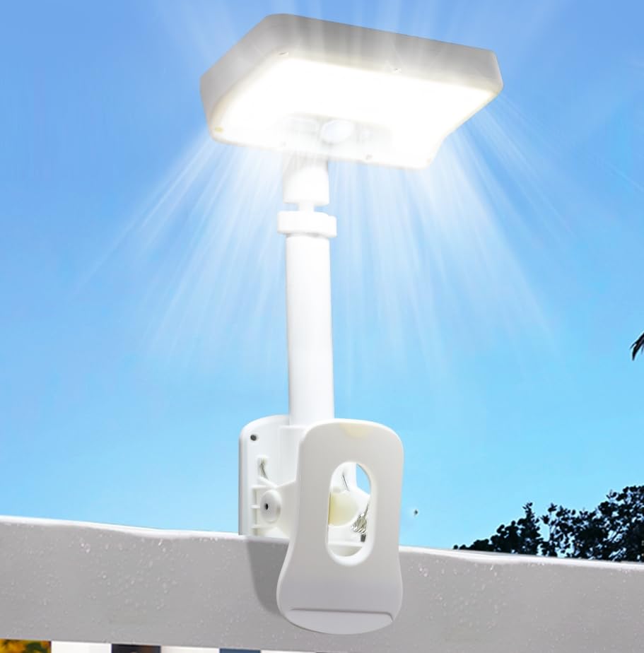 Clip On Solar Lights Outdoor, Motion Sensor Outdoor Lights, 92 LEDs 600LM Solar Fence Lights Outdoor Waterproof,Security Lights for Fence, Deck, Gutter (1, Clamp/White/6000K)