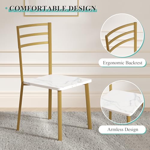 Image of VECELO Small Round Dining Table Set for 2, Wood Tabletop with Strong Metal Frame, Modern Dinette with Chairs for Kitchen, Breakfast Nook Living Room, White and Gold