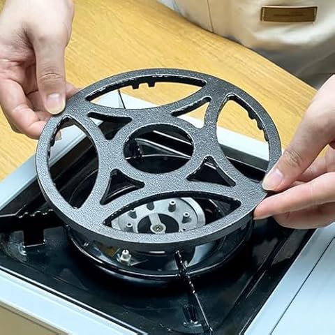 Non Slip Gas Ring Reducer, 6.9 Inch Cast Iron Wok Support Ring, Burner Grate for Moka Pot Butter Warmer Small Saucepan Compatible with Most Gas Stove Range Cooktop (Black) Cover