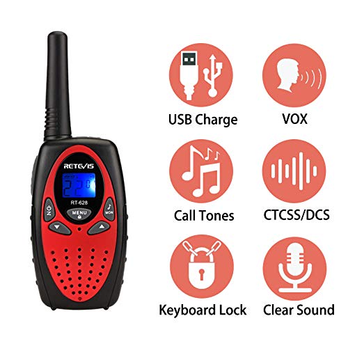 Retevis Rt628 Walkie Talkies Rechargeable With Li-Ion Batteries And Charging Cable,22 Channels Vox,Toys For 3-14 Years Old Boys Girls ,For Outside Adventure(Red, 2 Pack) #TOP1