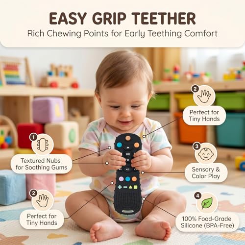 Image of StarAndDaisy Silicone Baby Remote Teether for New Born Babies 6-12 Months | BPA Free Chewable Teething Toy | Soft Silicone Baby Teether for Gum Relief & Sensory Play