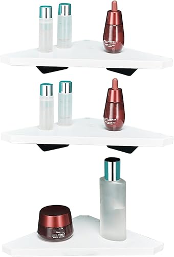 ONEMTB Estante de ducha blanco para champú adhesivo de ducha, organizador de ducha, esquinero, sin perforación, montaje en pared, mármol para baño,