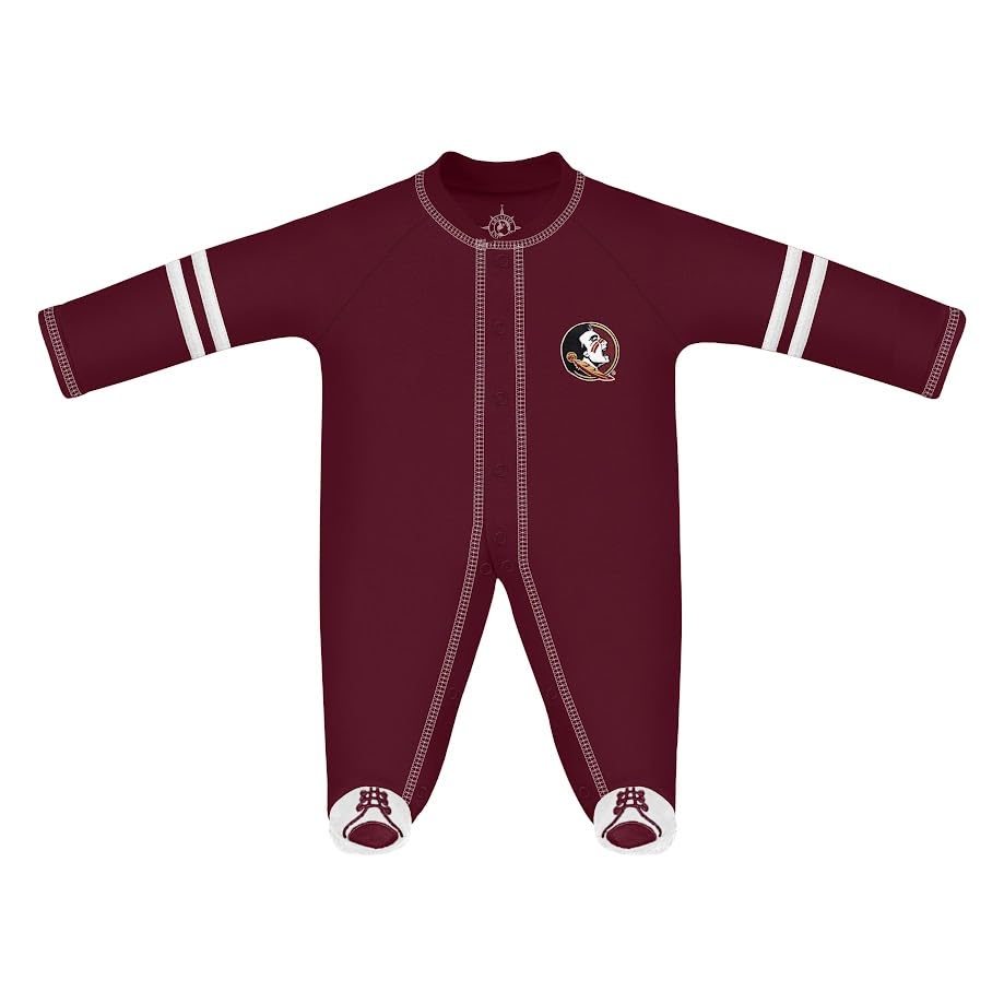 Image of Creative Knitwear College Baby Infant Sports Shoe Footed Romper Long Sleeve- Florida State Seminoles Logo, Garnet/White, Size 3-6 Months