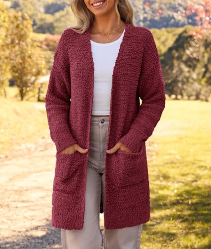 Image of MEROKEETY Women's Long Sleeve Soft Chunky Knit Sweater Open Front Cardigans Outwear Coat