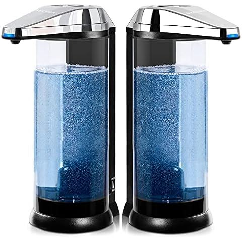 Secura 2 Pcs 17oz Touchless Battery Operated Automatic Liquid Soap Dispenser Set w/Adjustable Soap Dispensing Volume Control Dial, Suitable for Bathroom Countertop or Kitchen Sink (Chrome) Cover