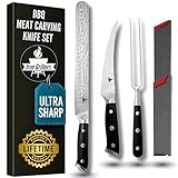 3-Piece BBQ Meat Carving Knife Set – 12” Brisket Slicing Knife, 6” Boning Knife and 6' Carving Fork for Butcher Meat Cutting – Razor Sharp German Steel, Full Tang & Ergonomic - Professional Grade