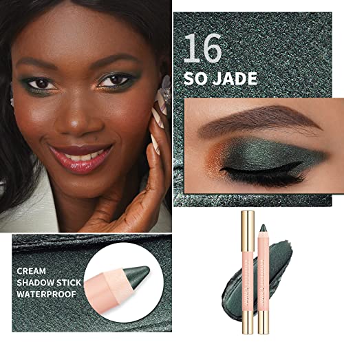 Oulac Dark Green Eyeshadow Pencil - Shimmer Eye Shadow Crayon for Eyeliner, Waterproof & Longlasting Smokey Eye Makeup, Vegan & Cruelty-Free 3.8g, (16) So Jade - Image 3