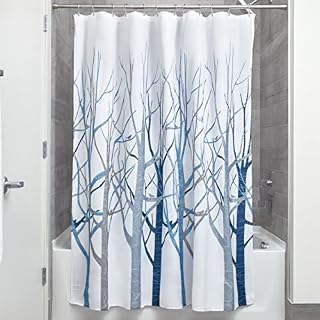 iDesign Forest Shower Curtain, Bathroom Curtains with Forest Pattern, Made of Polyester, Blue/ Grey, 183-cm by 183-cm