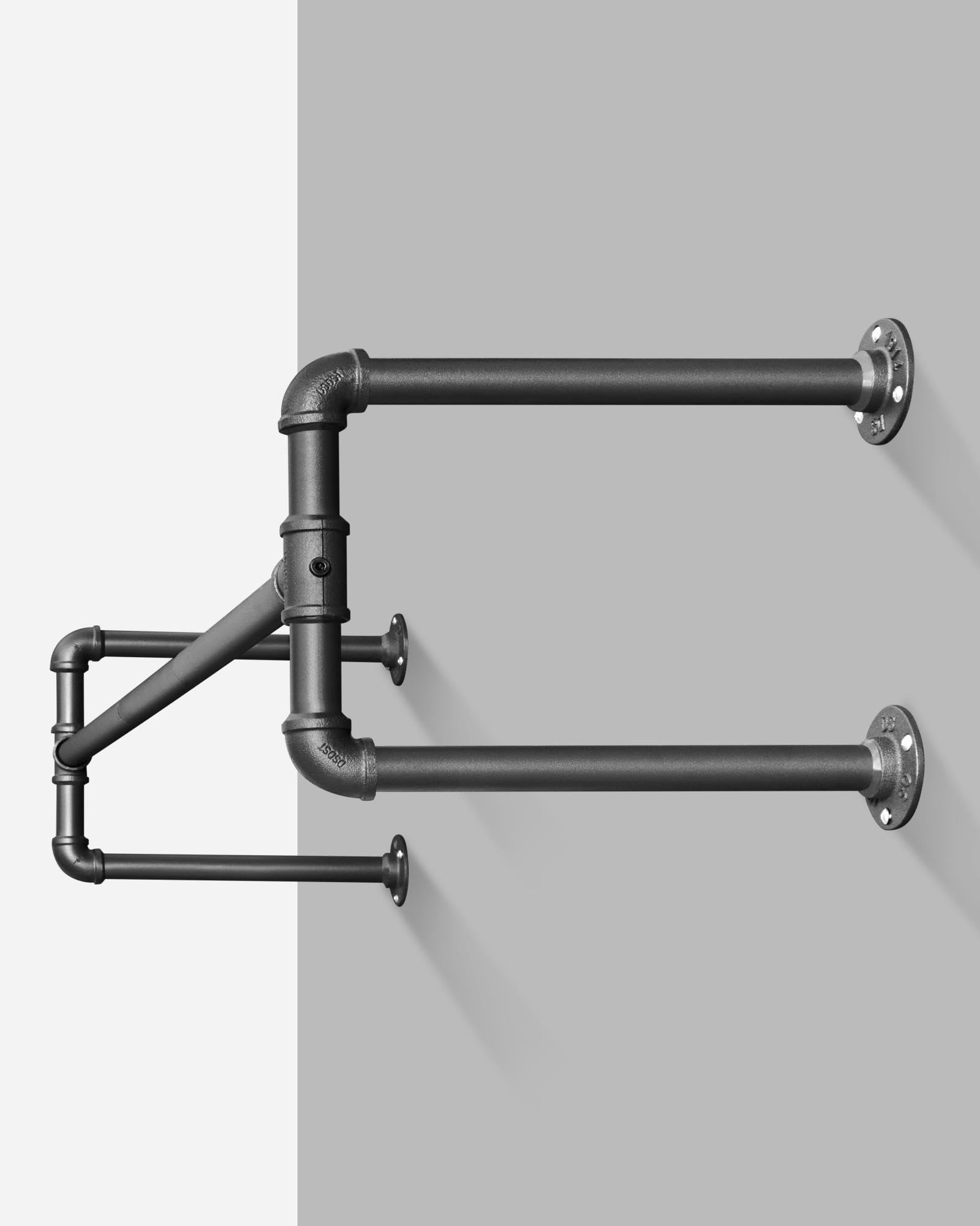 SONGMICS Perchero de Pared para Ropa, Juego de 2, Percha para Colgar Ropa Industrial, Ahorro de Espacio, 112 x 30 x 29,3 cm, Carga hasta 60 kg, Fácil Montaje, para Espacios Reducidos, Negro HSR64BK-02