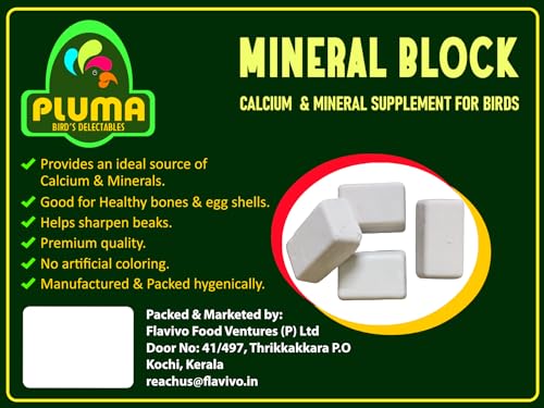 Image of Pluma Bird Food | Natural Calcium Mineral Block for Birds - 4 Pieces (250 g) | Calcium for Budgies, Parakeets, Conures, Macaws, African Grey, Cockatiels, Parrots| for Adult & Self Feeding Birds.