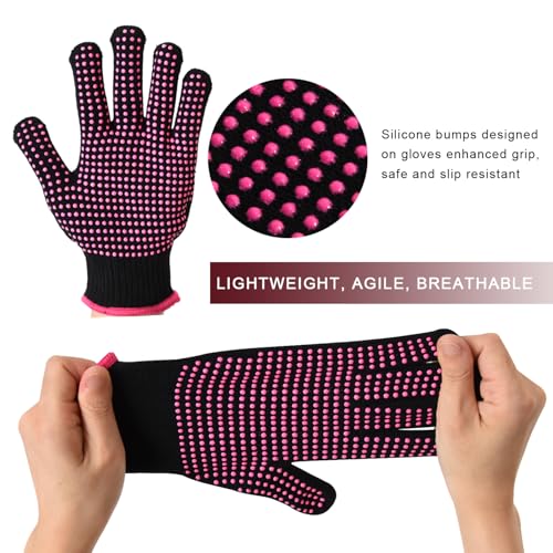 yantaisiyu 2-pack heat-resistant gloves with silicone bumps heat blocking gloves for curling hair styling