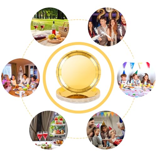 Yzpklhw Paper Plates for Dinner and Dessert, 30 Pcs Disposable Plates Party Supplies Pack, 7" Iridescent Party Supplies for Graduation Holiday Wedding Birthday Decorations(Golden) - Image 4