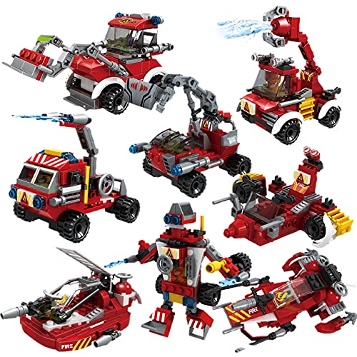 Pidepcos LEGO 806pcs Feuerwehr 8in1 LKW Auto Hubschrauber Boot Bausteine Stadt Feuerwehr Figuren Spielzeug Feuerfahrzeug… – Bild 4