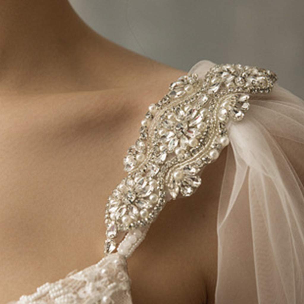 GUMEI Velo de Novia Mujer, Tul, Catedral, hasta el Suelo, Capas de Boda, Hombro, joyería de Cristal de imitación, Apliques Florales, Capa Larga para Novia