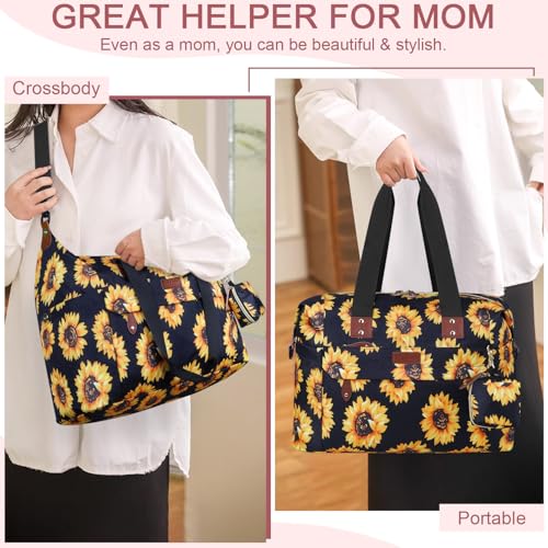 Image of Pritent Diaper Bag Tote - Diaper Baby Bags with Pacifier Case, Shoulder Straps, Stroller Clips, Waterproof Large Mommy Maternity Travel Baby Bag for Mom and Dad, Sunflower, Medium