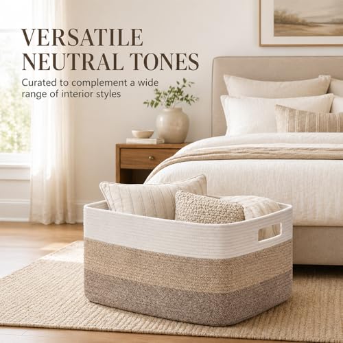 Image of OIAHOMY Large Blanket Basket, 22 inchx17 inchx12 inch Laundry Baskets, Nursery Blanket Storage Living Room, Toy Storage With Handle, Rectangle Woven Baskets-Gradient Yellow