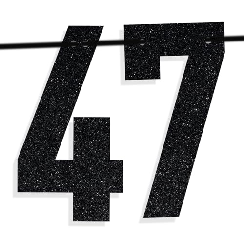Image of Black Glitter Holy Shit You're 47 Banner, Happy 47th Birthday /Cheers to 47 Years, Funny 47 Years Old Birthday Party Decorations Supplies