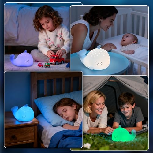 JVURICE Nachtlicht Kinder Wal Silikon Nachtlicht Dimmbar RGB Tier Touch Aufladbare Kinderlicht Schlafzimmer Led Night Light Dekor Kinder… – Ansicht 5