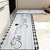 Farmhouse Kitchen Rugs Set 2 Pieces Cushioned Anti-Fatigue Kitchen Floor Mat 2/5 Inch Thick Black White Plaid Runner Rug Washable Comfort Standing Mats for Sink, Laundry, Office,17.3x28+17.3x47 inch