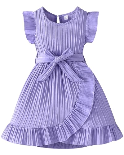 Rosibel Toddler Girls Dress Kids Ruffles Sleeveless Casual Dresses Little Girls Summer Beach Sundress Purple 5-6Y