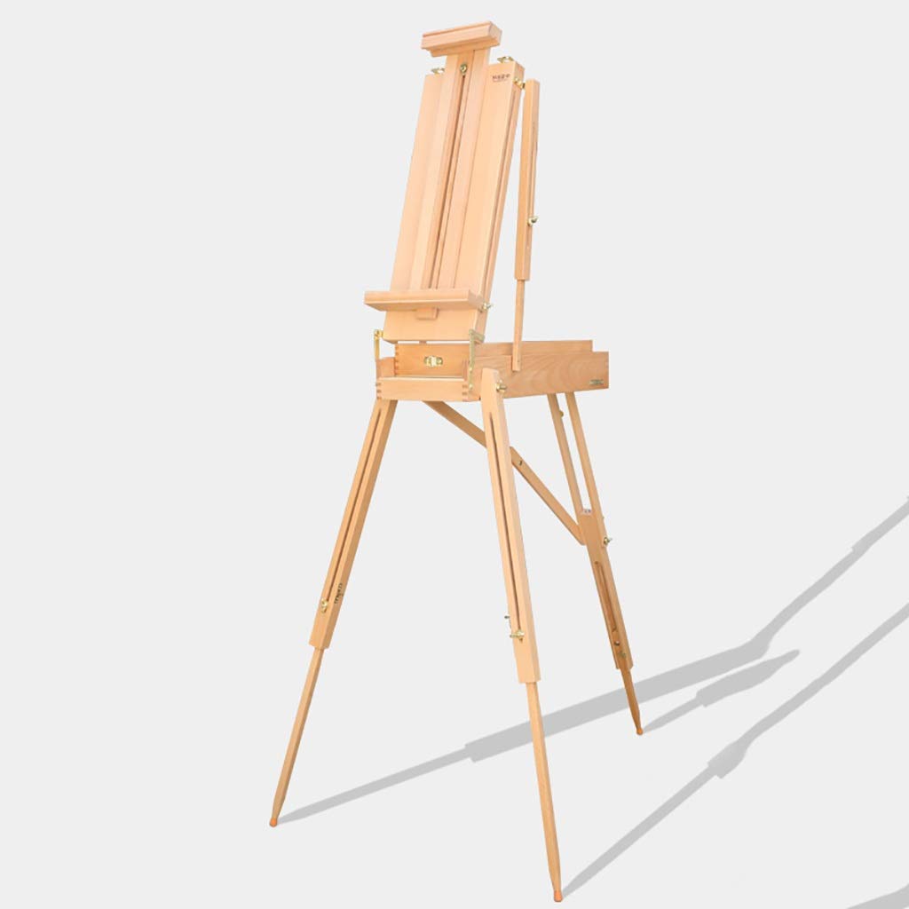 CWCQGH Display Easel Drawing Board Portable Pine Easel Portable Sketch Aluminum Leg Oil Easel Beech Color Easel Oil Painting Box (B)
