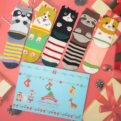 Chalier Cozy Damen Socken Tiere Lustige Bunte Socken Baumwolle mit Süße Katze Socken Geschenk für Damen Einheitsgröße (Hamster)