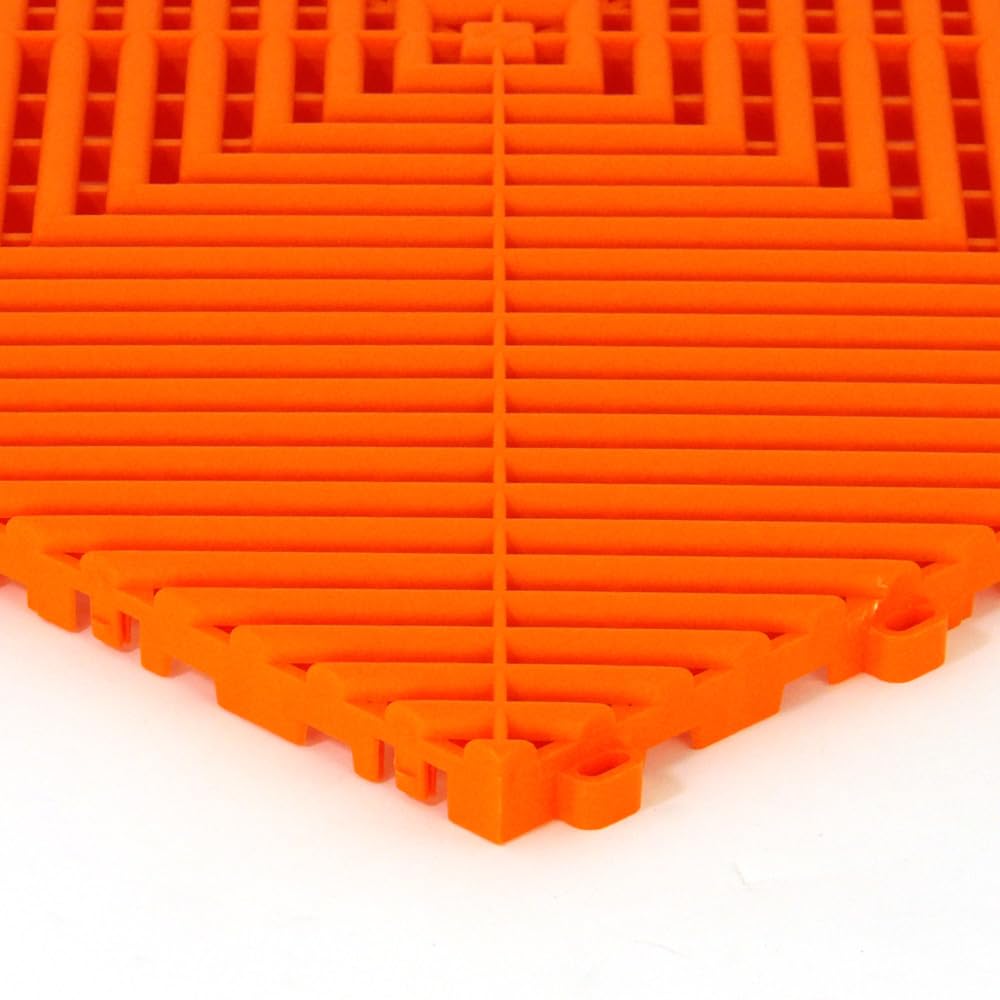 Lot de 25 dalles de sol clipsables - ORANGE - (4m²) pour garage, cellier, atelier, abris de jardin. Effet Damier 40x40cm, ép.1,8cm, Marque CLIC & dalle, série CLASSIC, Intérieur-Extérieur.