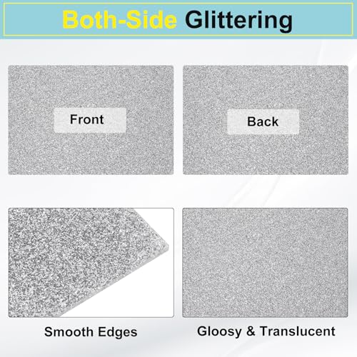 Image of MECCANIXITY 3 Pcs Silver Glitter Acrylic Sheets 1 /8 inch Thickness 12 inch x 8 inch Glossy PMMA Fluorescent Plastic Sheets Extruded Translucent Blanks for DIY Art Crafting Laser Cutting & Engraving