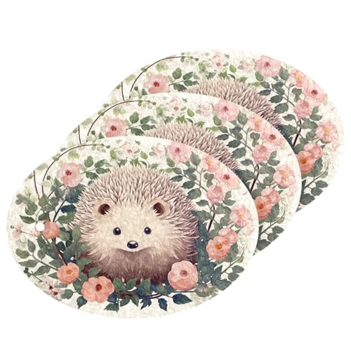 BOESI Doodle Hedgehog and Flower Pattern Wood Pulp Sponge Kitchen Scrubbing Sponge Absorbent, Strong Adsorption for Kitchen Cleaning 3 pcs.