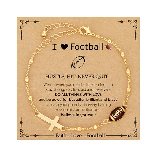 Image of Softball /Volleyball /Soccer /Basketball Football Bracelet for Girls Women, 14K Gold Plated Cross Link Chain Sport Accessories Christian Jewelry Gifts for Teens Team Coach Players