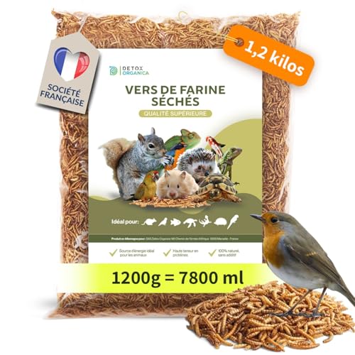 Detox Organica vers de Farine Séchés 1.2 Kilo / 1200 g (= 7800ml) Qualite Premium, 100% Naturel - Friandise Oiseaux, Hérissons, Tortues, Reptiles, Poissons, Rongeur |...
