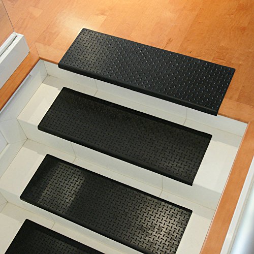 Rubber-Cal "Diamond-Plate Non-Slip Rubber Tread Stair Mats (6 Pack), Black, 9.75" X 29.75", 25 x 76 cm (Rectangular) - Image 4