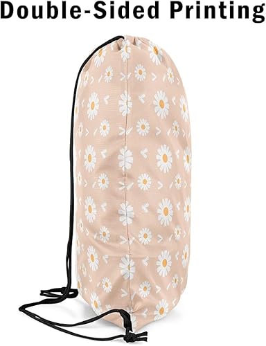 Vista 4 de Castle Fairy 70s Groovy Daisy Bolsa con cordón de 13"x16", naranja blanco